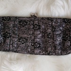 Lace black and silver Vintage style clutch